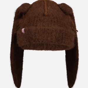 ALPACA CHUNKY RABBIT BEANIE in BROWN