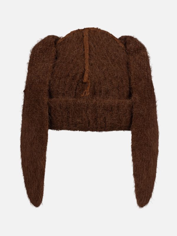 ALPACA CHUNKY RABBIT BEANIE in BROWN