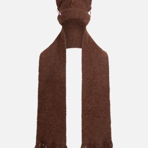 ALPACA CHUNKY EARS BEANIE SCARF in BROWN