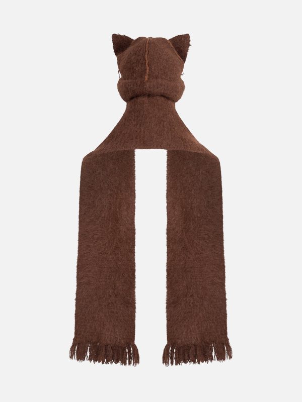 ALPACA CHUNKY EARS BEANIE SCARF in BROWN