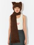 ALPACA CHUNKY EARS BEANIE SCARF in BROWN