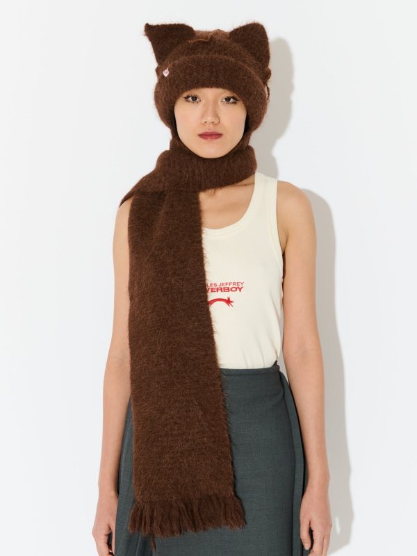 ALPACA CHUNKY EARS BEANIE SCARF in BROWN