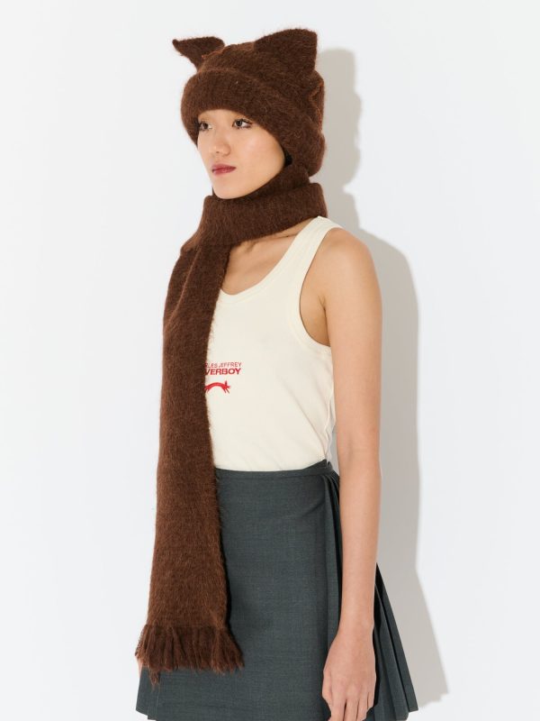 ALPACA CHUNKY EARS BEANIE SCARF in BROWN