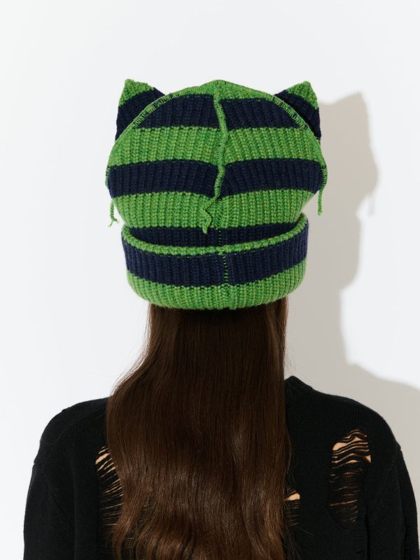 SUPERSIZED CHUNKY EARS BEANIE in GREEN NAVY