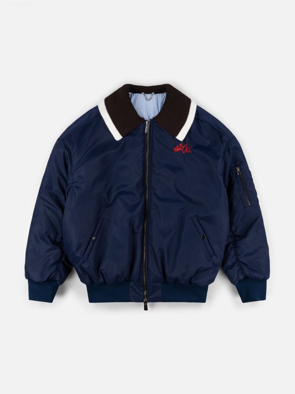 BOMBER JACKET WITH KNITTED COLLAR in NAVY