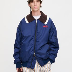 BOMBER JACKET WITH KNITTED COLLAR in NAVY