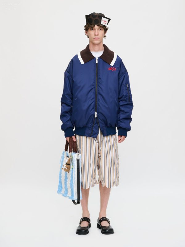 BOMBER JACKET WITH KNITTED COLLAR in NAVY