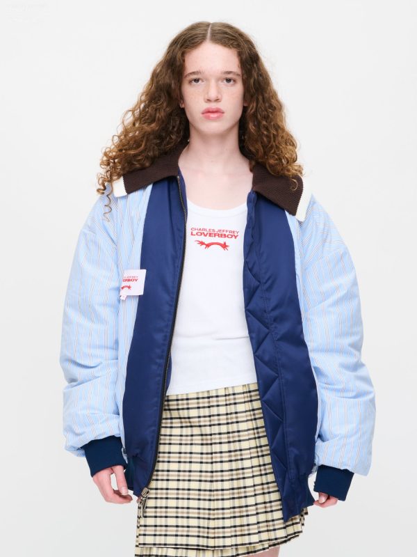 BOMBER JACKET WITH KNITTED COLLAR in NAVY