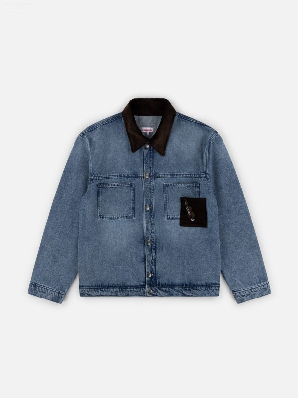 DENIM JACKET WITH CORDUROY COLLAR in WASHED DENIM