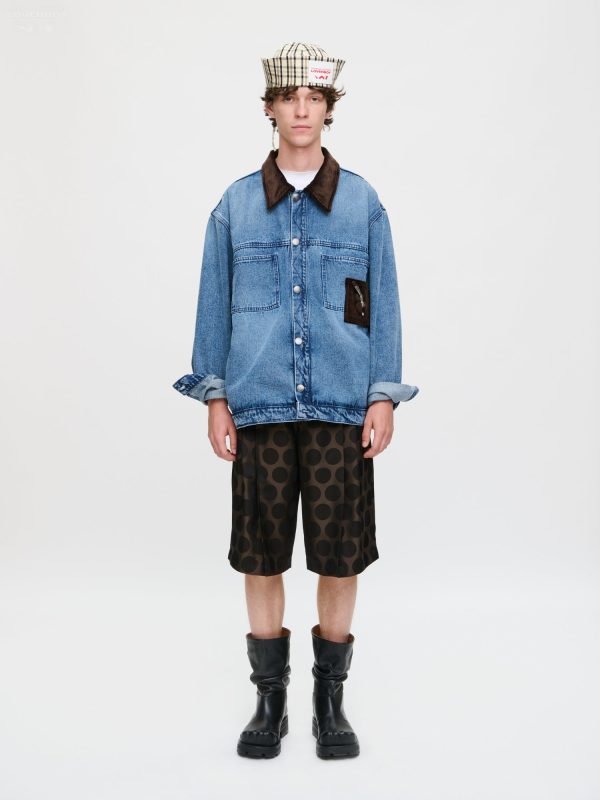 DENIM JACKET WITH CORDUROY COLLAR in WASHED DENIM