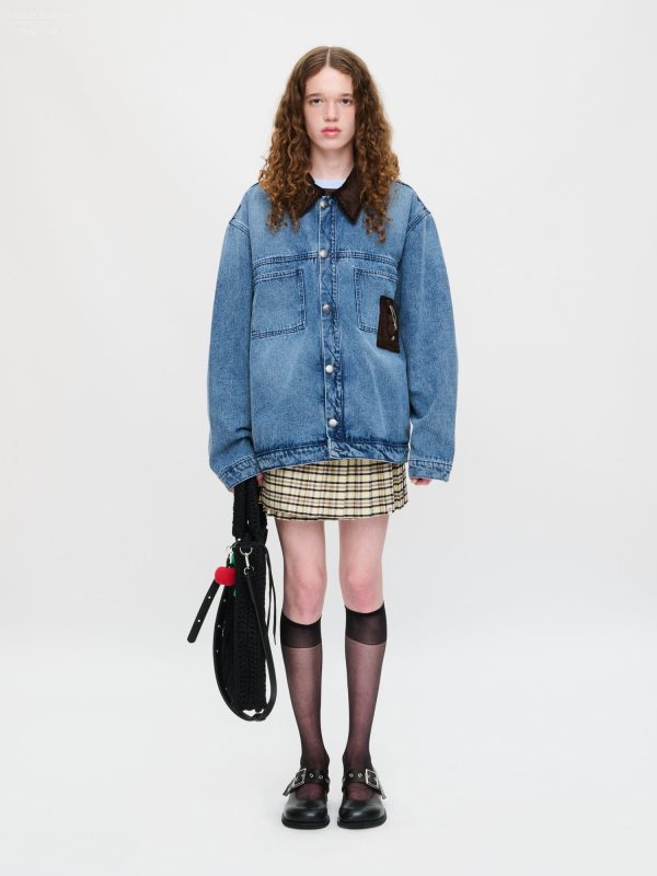 DENIM JACKET WITH CORDUROY COLLAR in WASHED DENIM