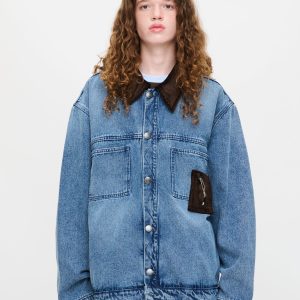 DENIM JACKET WITH CORDUROY COLLAR in WASHED DENIM