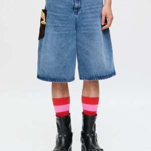 WIDE DENIM SHORTS WITH CROCHET TRUMPET in WASHED DENIM