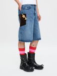 WIDE DENIM SHORTS WITH CROCHET TRUMPET in WASHED DENIM