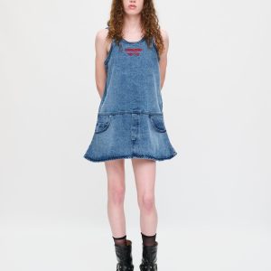 DENIM VEST DRESS in WASHED DENIM