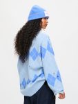 DISTRESSED ARGYLE SWEATER in LIGHT BLUE