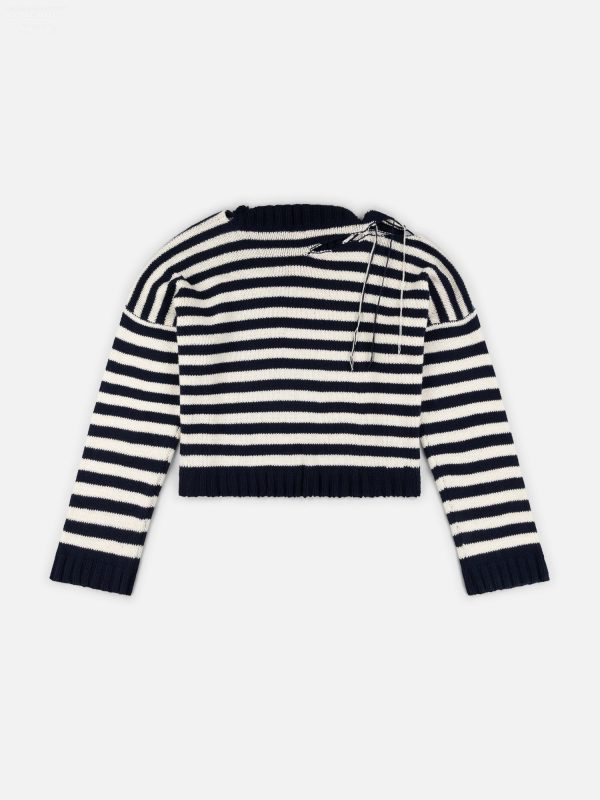 SLASH STRIPE SWEATER in NAVY ECRU STRIPE