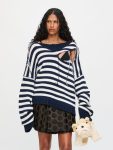 SLASH STRIPE SWEATER in NAVY ECRU STRIPE