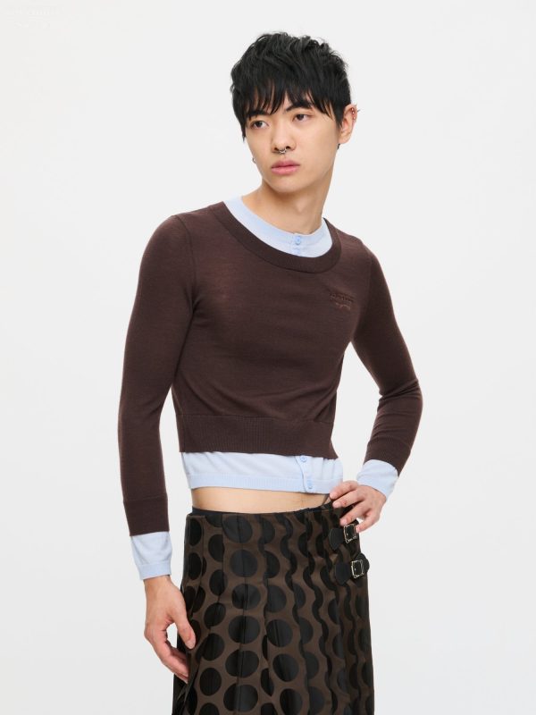 DOUBLE SOFT SWEATER in BROWN LIGHT BLUE