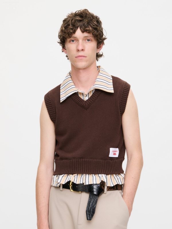 SMART CROPPED VEST in BROWN BEIGE STRIPE