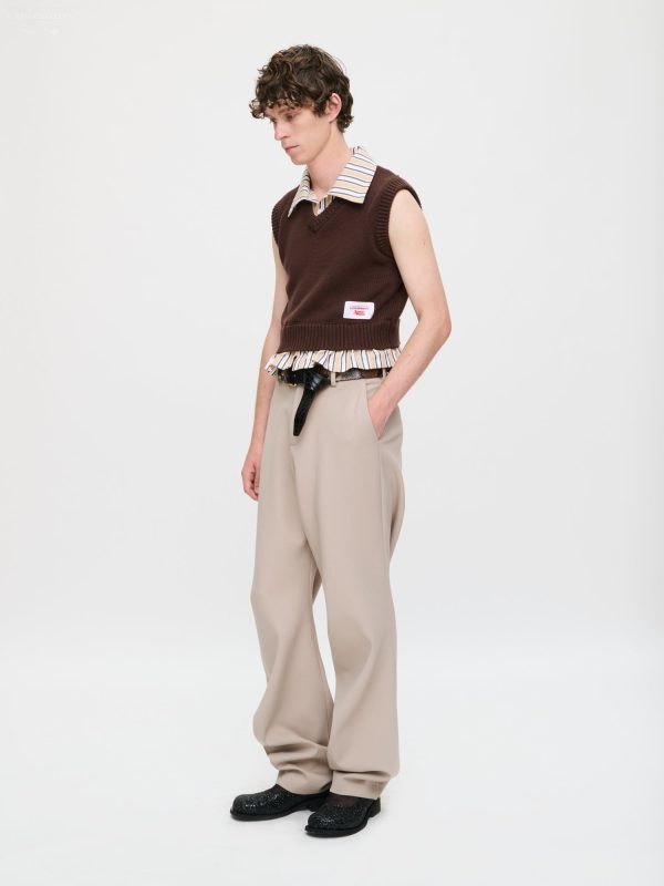 SMART CROPPED VEST in BROWN BEIGE STRIPE