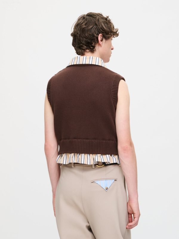 SMART CROPPED VEST in BROWN BEIGE STRIPE