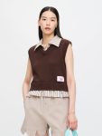SMART CROPPED VEST in BROWN BEIGE STRIPE