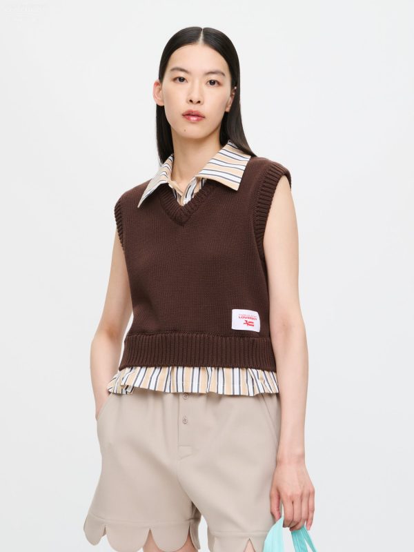 SMART CROPPED VEST in BROWN BEIGE STRIPE