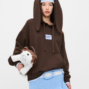 RABBIT EARS HOODY in BROWN LIGHT BLUE