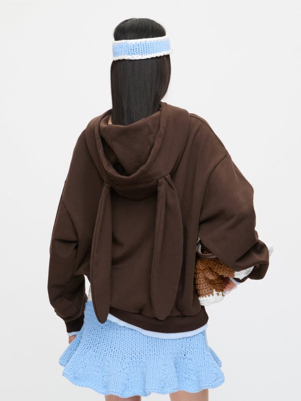 RABBIT EARS HOODY in BROWN LIGHT BLUE