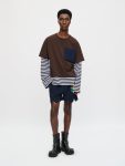 LONG SLEEVE 2-IN-1 TEE WITH KNIT PATCH in BROWN STRIPE