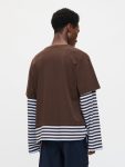 LONG SLEEVE 2-IN-1 TEE WITH KNIT PATCH in BROWN STRIPE