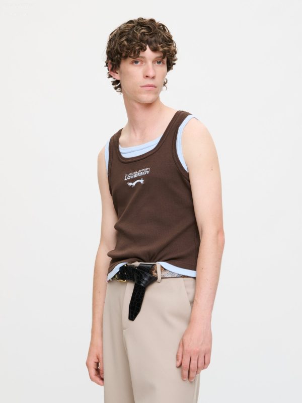 DOUBLE LOGO TANK TOP in BROWN LIGHT BLUE