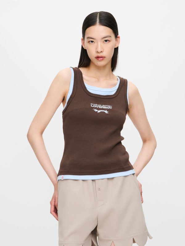 DOUBLE LOGO TANK TOP in BROWN LIGHT BLUE
