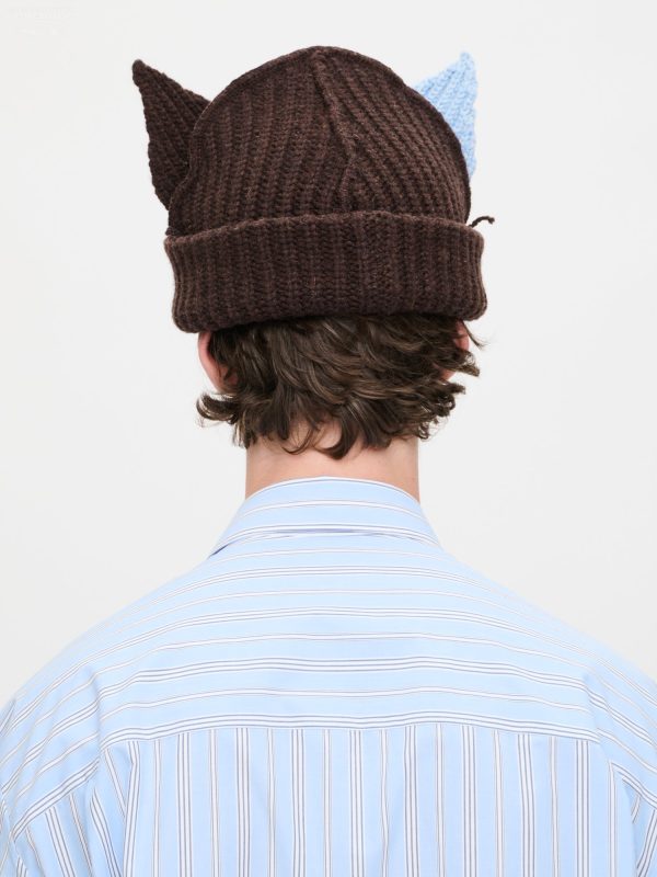 CHUNKY EARS BEANIE in BROWN LIGHT BLUE