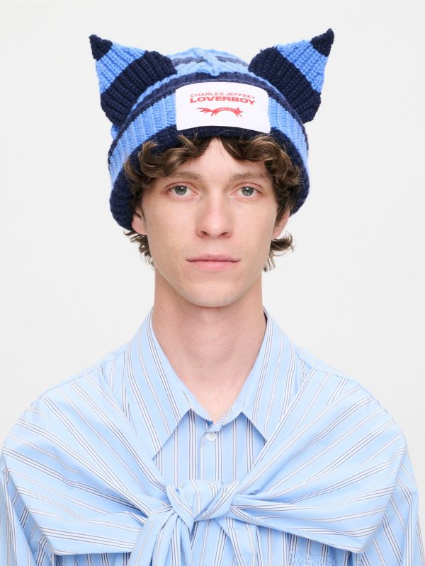 CHUNKY EARS BEANIE in BLUE NAVY STRIPE