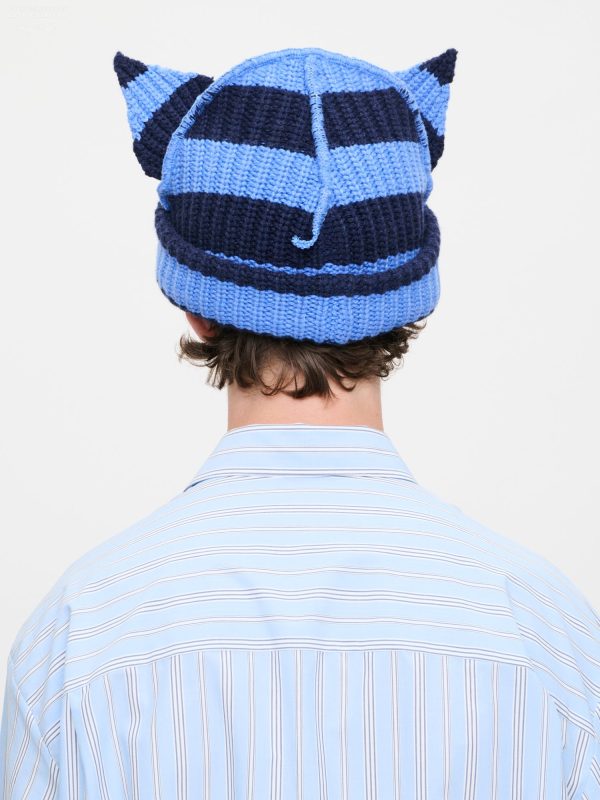 CHUNKY EARS BEANIE in BLUE NAVY STRIPE
