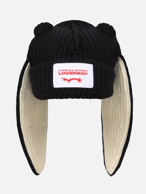 CHUNKY RABBIT BEANIE in BLACK ECRU