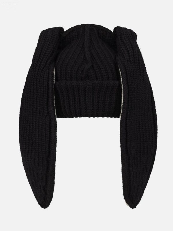 CHUNKY RABBIT BEANIE in BLACK ECRU