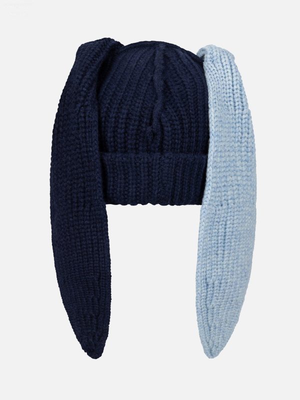 CHUNKY RABBIT BEANIE in NAVY LIGHT BLUE