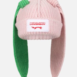 CHUNKY RABBIT BEANIE in PINK GREEN