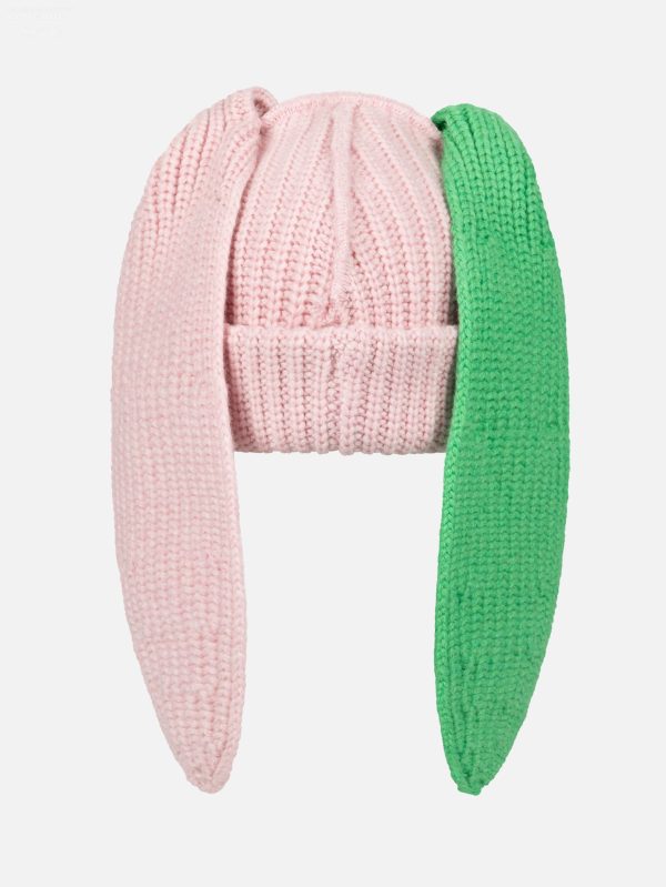 CHUNKY RABBIT BEANIE in PINK GREEN