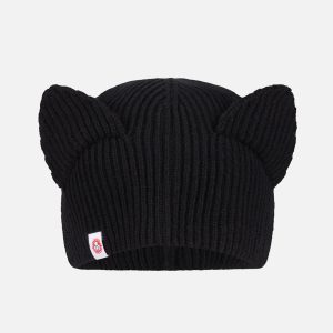 EARS RIB BEANIE in BLACK