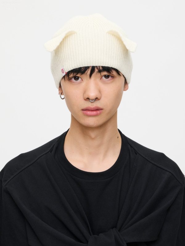 EARS RIB BEANIE in ECRU