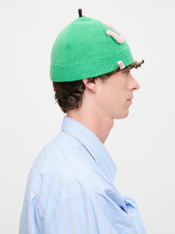 APPLE RIB BEANIE in GREEN PINK WORM