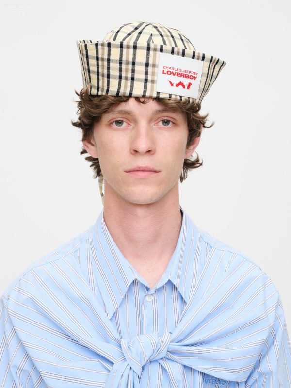SAILOR HAT in BEIGE YELLOW TARTAN