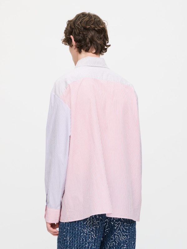 OVERSIZED LONG SLEEVE SHIRT WITH KNITTED PATCH in RED PURPLE KHAKI
