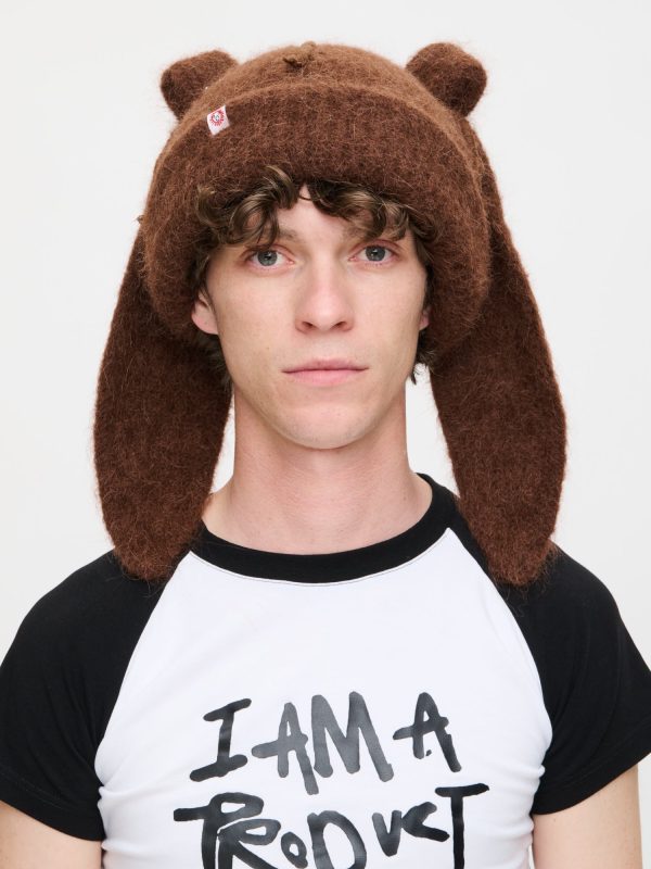 ALPACA CHUNKY RABBIT BEANIE in BROWN