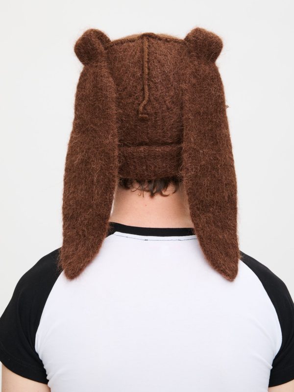 ALPACA CHUNKY RABBIT BEANIE in BROWN