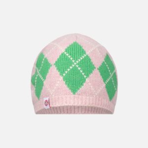 ARGYLE RIB BEANIE EXCLUSIVE in PINK GREEN